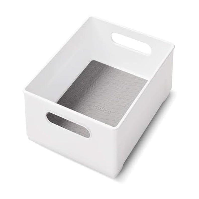 Copco 10-Inch White Cabinet Storage Bin with Built-In Handles and Nonskid Liner, Ideal for Organizing Kitchen, Pantry, Closet Items, High Walls for Larger and Taller Items - Image 1